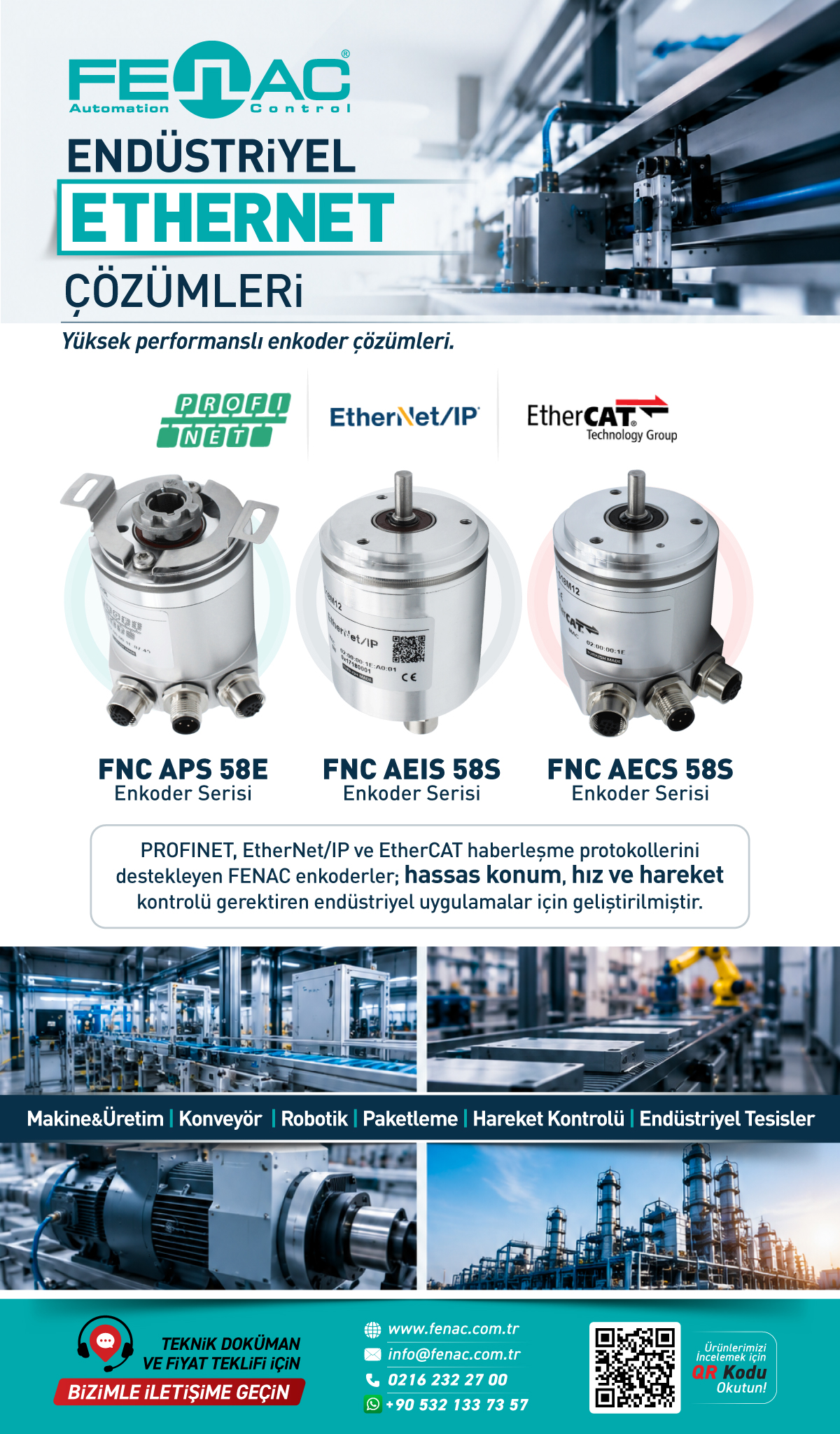 FENAC Endüstriyel Ethernet Enkoder Çözümleri: PROFINET, EtherNet/IP ve EtherCAT
