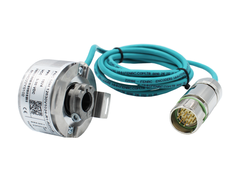 Fenac FNC 50H 8630V100-R2 Incremental Encoder 50mm Body Diameter 6 Channel 5-30V in/Out 100PPR 2m Cable Through Hollow Shaft 8mm 